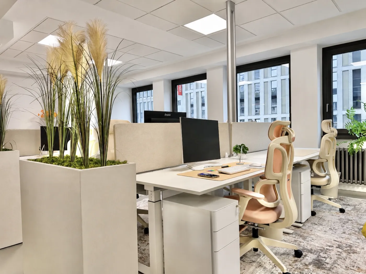 Fester Arbeitsplatz mit Monitor und ergonomischem Bürostuhl, Fix Desk im WORKERY Köln